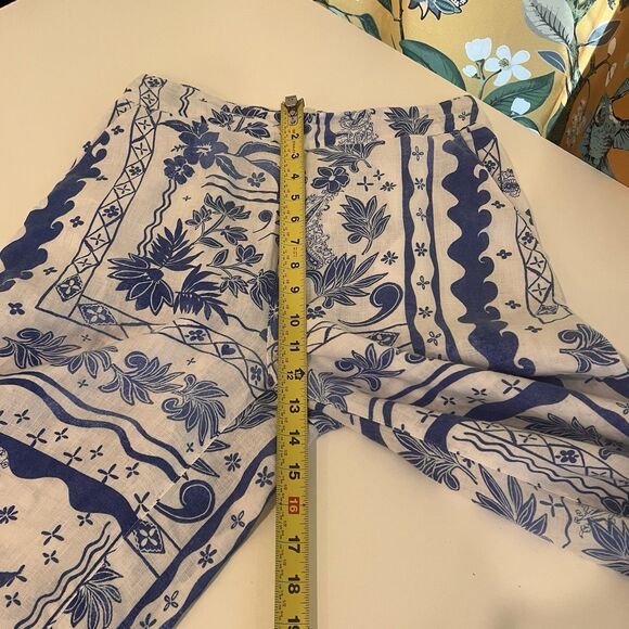 Joie Blue Tropical Print Linen Wide Leg Pants Sz M Resort Wear Beach Vacation - Picture 9 of 10